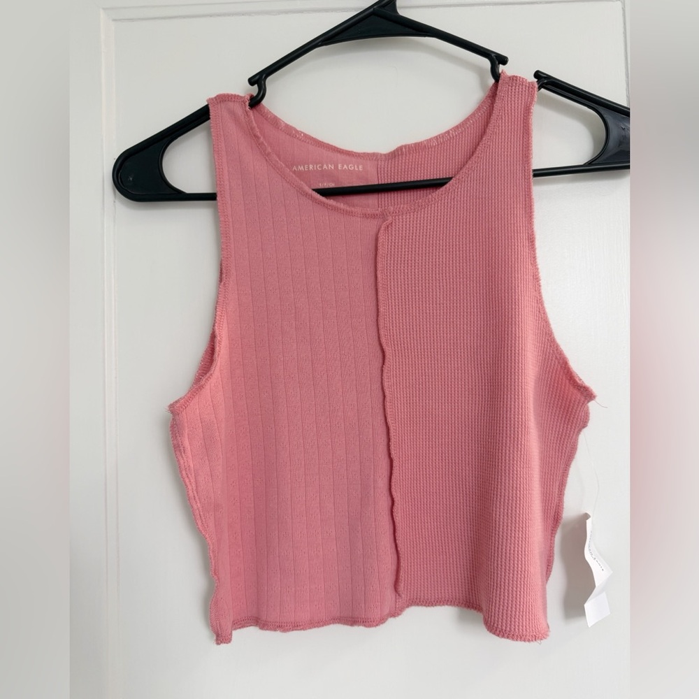 American Eagle Outfitters Cropped Ribbed Pink Mixed Texture Tank Top Sz S NWT